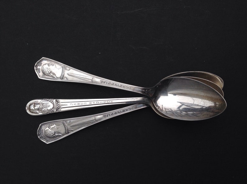 Rogers Silver 2 George Washington 1932 Bicentennial and James Madison 3 President tea spoons