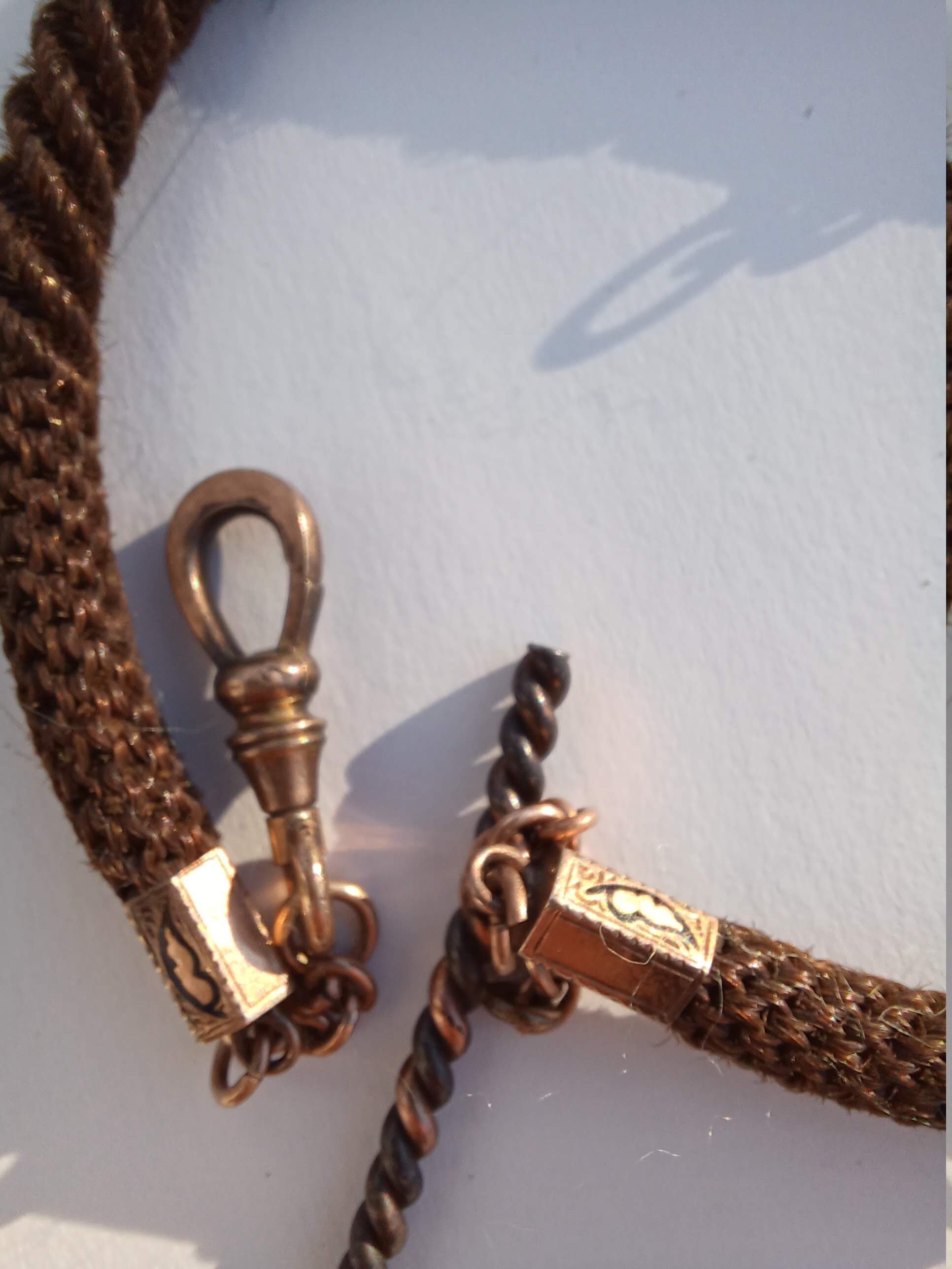 Victorian Hair Jewelry Pocket Watch Chain Fob - Brown Woven  display picture 2