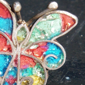 butterfly rainbow ring Vintage sterling Mexican Silver adjustable, colorful image 2