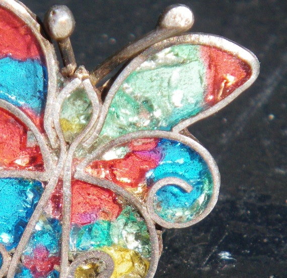 butterfly rainbow ring - Vintage sterling Mexican… - image 2