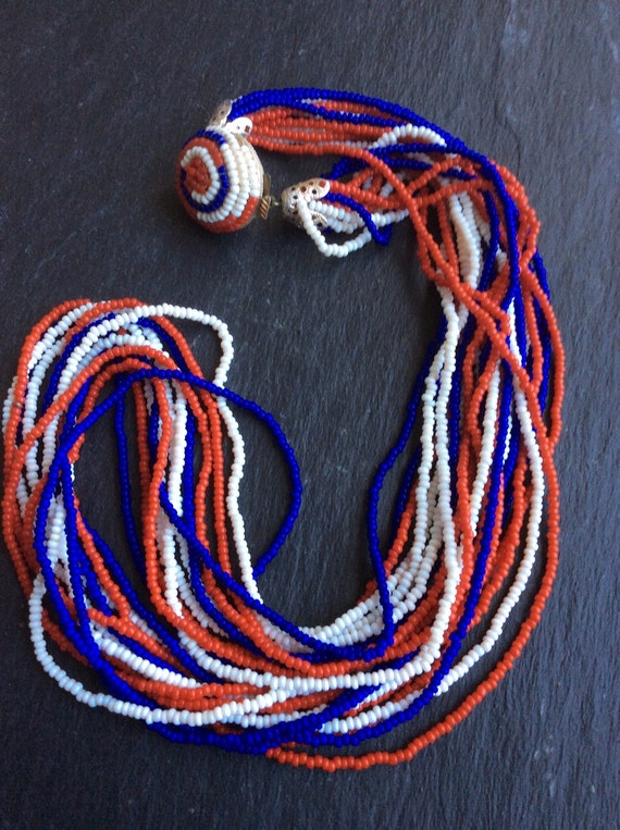 Vintage red white blue beaded necklace 1950s - image 2