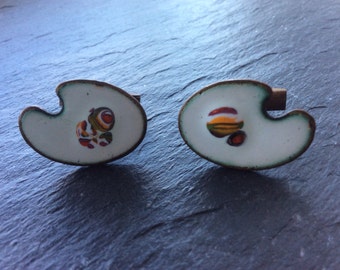 painters palette cuff links - Mid century cuff links enamel on copper - artist