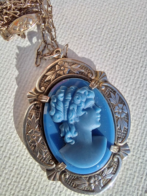 Antique Blue Art Deco Cameo set in Sterling Silver