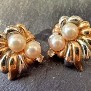Gilded Sterling Silver and faux pearl earrings - vintage
