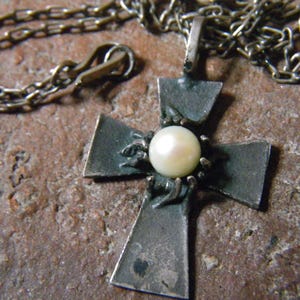 Handmade Sterling Silver and Pearl Cross Necklace with chain