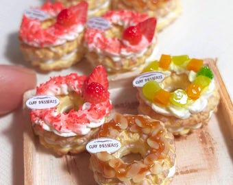 Miniature Cream Puff Donut for Dolls: 1/6 Scale Polymer Clay Food
