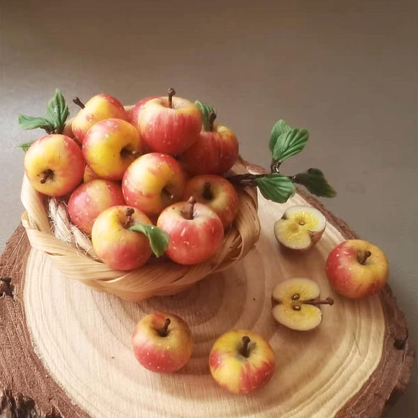 Miniature Gala Apple: 1/6 Scale Dollhouse Fruit, Polymer Clay