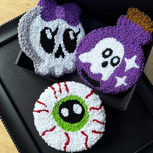 Handmade Punch Needle Coasters |Drink Coasters |Tufted Rug Coaster |Halloween Mug Rug | Cozy Decor |Spooky Gift