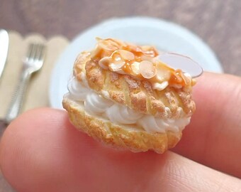 Miniature Almond Cream Puff Donut for Dolls: 1/6 Scale Polymer Clay Food