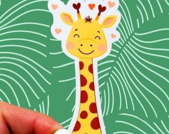 Giraffe Vinyl Sticker – Pastel Hearts, Waterproof Decal 3.0" x 1.49"