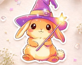 Mini Lop Bunny Witch Vinyl Sticker - Halloween Wizard Rabbit (Available in 3 sizes)