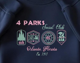 EMBROIDERED 4 Parks Social Club Orlando Florida TShirt Sweatshirt Hoodie, Disney Social Club Shirt, Magic Kingdom Shirt, Disneyland Trip Tee