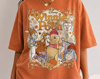Vintage Winnie the pooh Fall Vibes Shirt, Cute Woodland Storybook Animal, Pumpkin Patch Autumn Shirt, Cozy Harvest Season, Gift for Her