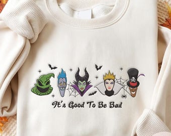 EMBROIDERED Disney Villains Tshirt Sweatshirt, It's Good To Be Bad Tee, Halloween Evil Queen Hades Ursula Maleficent Baby Tee Crop Tank