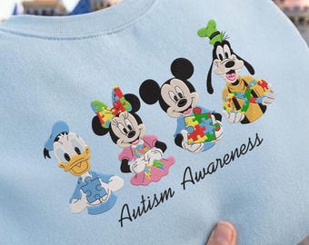 EMBROIDERED Autism Awareness TShirt Sweatshirt Hoodie, Mickey and Friends, Neurodiversity Shirt, Autism Support Gift, SPED Teacher Shirt