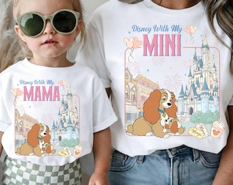Personalized Disney All Characters Disney With My Mama My Mini Comfort Colors Boxy Tee Baby Tee, Mother Daughter Matching Mothers Day Gift