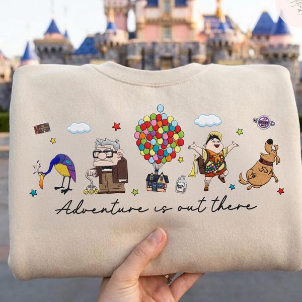 EMBROIDERED Disney Up Adventure Is Out There TShirt Sweatshirt Hoodie, Carl Fredricksen Russell Dug Kevin, WDW Disneyland Trip Outfits