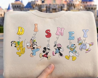 EMBROIDERED Mickey And Friends Balloon Sweatshirt, Retro Disney TShirt Sweatshirt Hoodie, Family Vacation Matching, Mickey Minnie Shirt