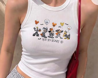 EMBROIDERED Mickey's Not So Scary Halloween Party 2026 Skeleton Shirt, WDW Disneyland trip Embroidery Lace trim Tank top Baby Tee
