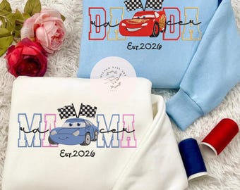 EMBROIDERED Disney Mcqueen Mama Dada TShirt Sweatshirt Hooide, Disney Mama Shirt, Mother's Day Shirt, Mom Life Tee, Pixar Cars Mama Shirt