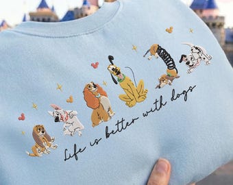 EMBROIDERD Disney Dogs All Characters TShirt Sweatshirt Hoodie, Retro Disney Dog Tee, Pluto Slinky Disney Puppy Tee, Disney Pet Lovers Shirt