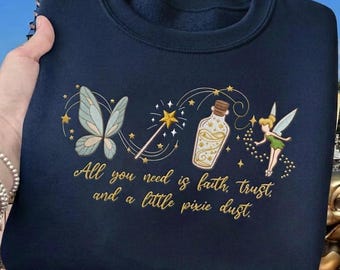 EMBROIDERED Tinker Bell Tshirt Sweatshirt Hoodie, Neverland Fairy Tee, Magic Kingdom, Magical Family Vacation Tee, Holiday Princess Shirt