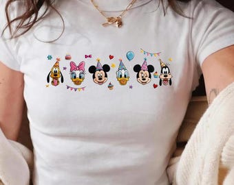 EMBROIDERED Mickey & Friends Birthday Baby Tee, Disney Mickey Minnie Donald Pluto Birthday Present Gift, Disney Trip Tee