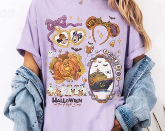 Comfort Colors Custom Disney Halloween On The High Seas Coquette Shirt, Mickey & friends Ghost Disney Cruise, Family Cruise vacation Shirt