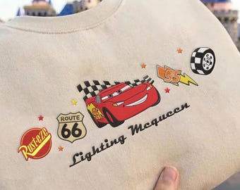 EMBROIDERED Lightning McQueen TShirt Sweatshirt Hoodie, Disney Pixar Cars, WDW Disneyland Family Vacation Trip Shirt 2026