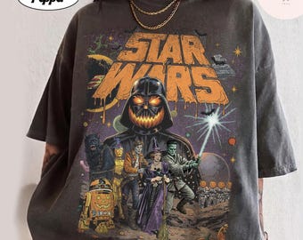 Retro Star Wars Mashup Halloween Shirt, Darth Vader & Stormtrooper Mickey Ears Trick-or-Treat Pumpkin, Disney Halloween Family Trip Outfit