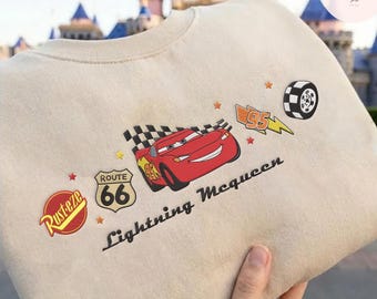 EMBROIDERED Lightning McQueen TShirt Sweatshirt Hoodie, Disney Pixar Cars, WDW Disneyland Family Vacation Trip Shirt 2026