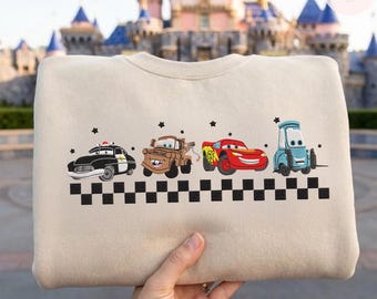 EMBROIDERD Disney Cars All Characters Tshirt Sweatshirt Hoodie, Lightning McQueen Mater Doc Birthday Cars Family Shirt, Disney Pixar Shirt