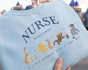 EMBROIDERED Cute RN TShirt Sweatshirt Hoodie, Registered Nurse Tee, RN Nurse gifts, Winnie The Pooh And Friends Shirt, Disney Trip Shirt