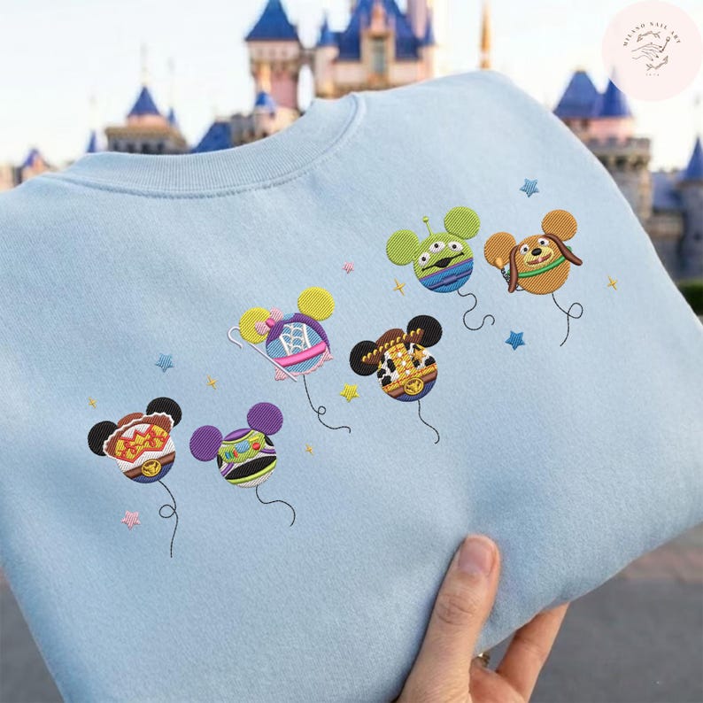 EMBROIDERED Toy Story Characters Balloon TShirt Sweatshirt Hoodie, Woody Jessie Alien Slinky Buzz Bo Peep, WDW Disneyland Embroidery Shirt image 1