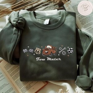 EMBROIDERED Tow Mater TShirt Baby Tee Sweatshirt Hoodie, Radiator Springs Disney Cars Tee, Checkered Washed Disney Pixar Family Trip Shirt image 5