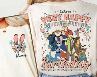 Personalized Name Age Zootopia 2 Birthday TShirt, Disney Judy Hopps Nick Wilde Gary De'Snake Birthday Present Gift, Disneyland Family Tee