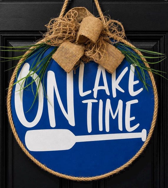 On Lake Time Door Hanger | Blue Nautical Lake House Decor