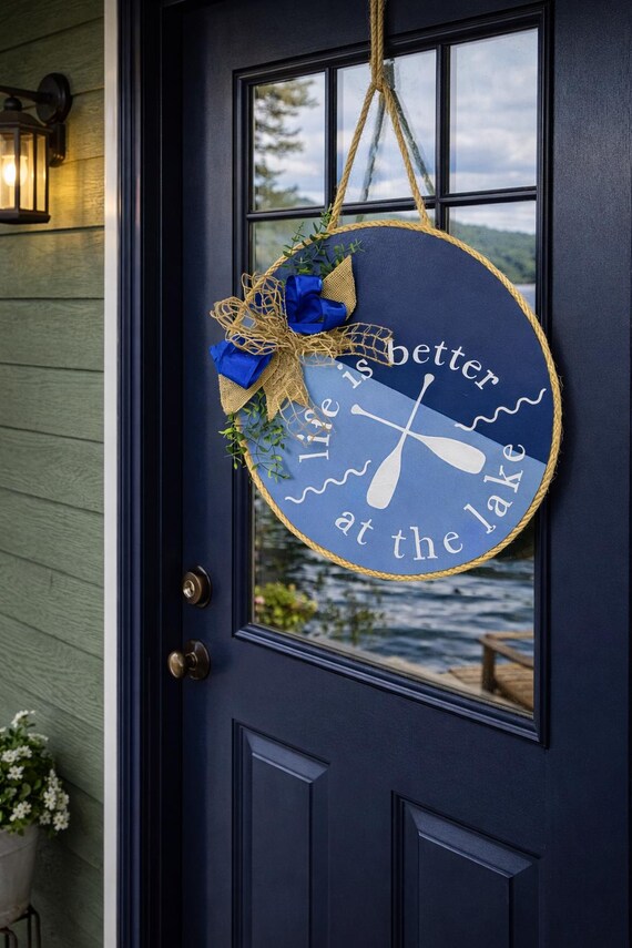 Lake House Door Hanger | Nautical Wood Sign with Paddles
