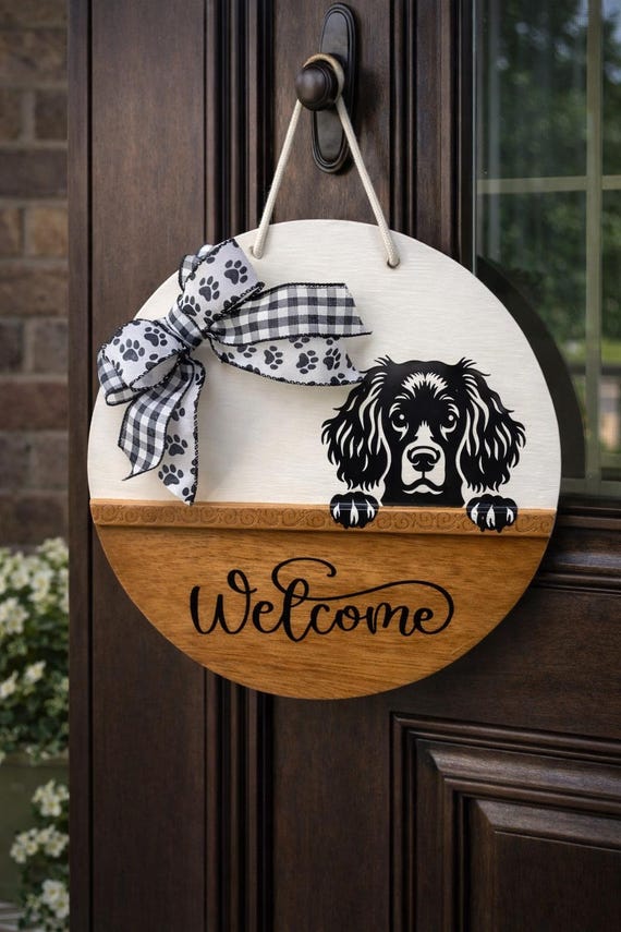 Cavalier King Charles Spaniel Welcome Sign, Farmhouse Dog Decor