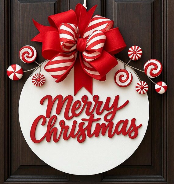 Handmade Peppermint Candy Christmas Door Hanger