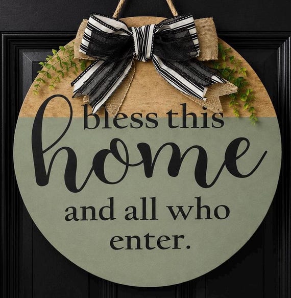 Farmhouse Bless This Home Door Hanger | Rustic Welcome Sign, Year Round Decor
