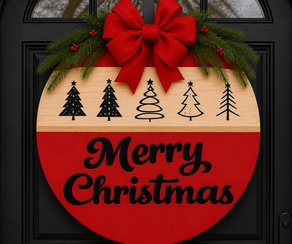 Oversized Christmas Door Hanger • 24" Red & Gold Holiday Wreath