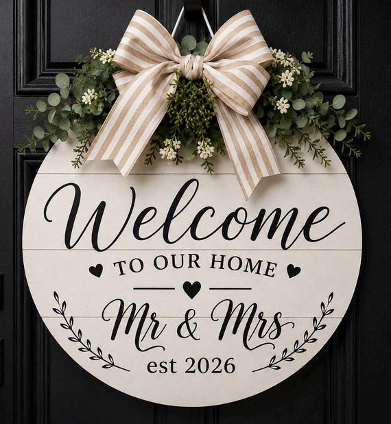 Mr & Mrs Est 2026 Door Hanger | Farmhouse Shiplap Wedding Sign