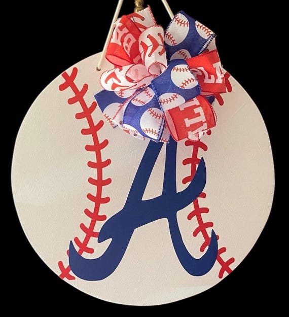 Atlanta Braves Baseball Door Hanger | 18" Round Wooden Sign, Farmhouse Entryway Decor