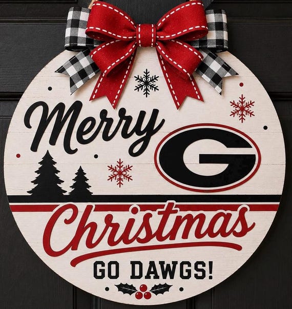 Georgia Bulldogs Christmas Door Hanger, Farmhouse Holiday Porch Sign, Go Dawgs!