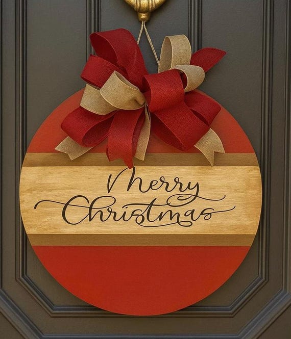 Handmade Merry Christmas Wooden Door Hanger – Rustic Ornament Sign