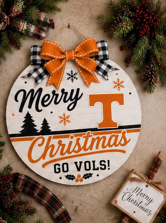 Tennessee Volunteers Christmas Door Hanger | Go Vols Merry Holiday Sign