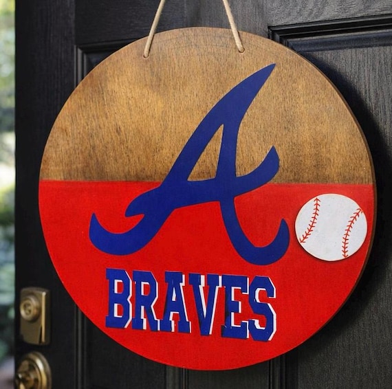 Atlanta Braves Baseball Door Hanger | Round Wood Sign, Rustic Sports Fan Decor