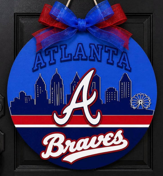 Atlanta Braves Skyline Door Hanger | Handmade Wooden Baseball Fan Decor