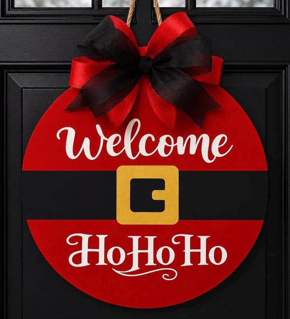 Hand-Crafted Santa Welcome Door Hanger, Holiday Front Door Decor